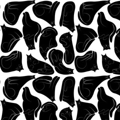 Vector pattern black cats sleep in different poses. For print and web.