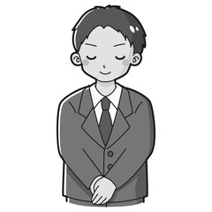 お辞儀をするスーツを着た男性のイラスト