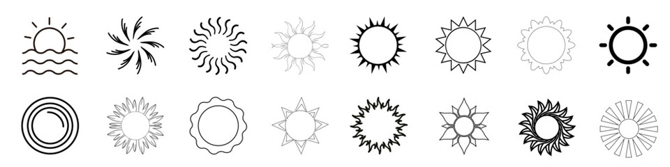 Sun icon vector set. Sunshine sign collection. Sunrise Sunset  symbol or logo.