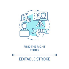 Find right tools turquoise concept icon. Creating educational video abstract idea thin line illustration. Isolated outline drawing. Editable stroke. Arial, Myriad Pro-Bold fonts used