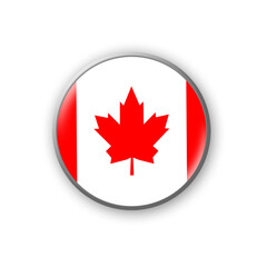 Canada flag. Round badge in the colors of the Canada flag. Isolated on white background. Design element. 3D illustration.