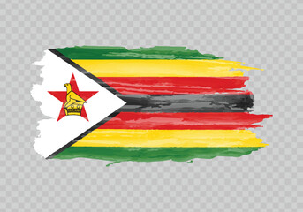 Watercolor painting flag of Zimbabwe - obrazy, fototapety, plakaty