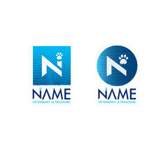 Logo design pet veterinary ultrasound monogram N company paw