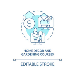 Home decor and gardening courses turquoise concept icon. Online tutorial idea abstract idea thin line illustration. Isolated outline drawing. Editable stroke. Arial, Myriad Pro-Bold fonts used