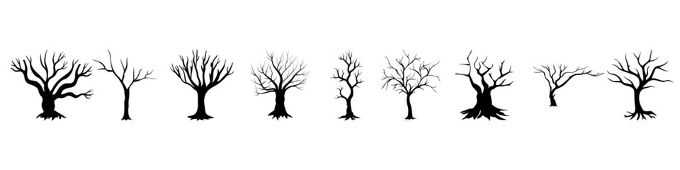 Trees vector set. Forest sign collection. Bare tree symbol or logo.