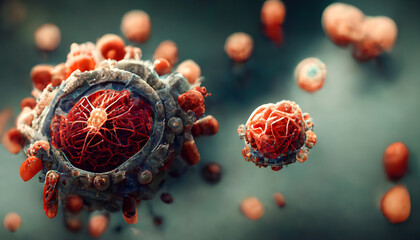 Novel Langya virus, Henipavirus concept,  pleomorphic virus  3d rendering