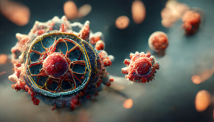 Novel Langya virus, Henipavirus concept,  pleomorphic virus  3d rendering - obrazy, fototapety, plakaty