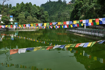 Fototapeta na wymiar 20 June 2022, India. Aritar Lake (Ghati-Tso) or Lampokhari Lake situated in the East Sikkim district of the Indian state of Sikkim under Rongli Sub-Division from Mankhim.