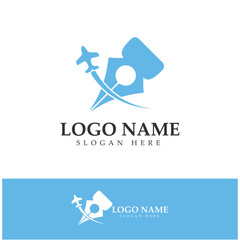 travel blog logo of airplane pen and book illustration design vector icon template