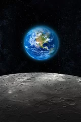 Fototapete Vollmond und Bäume Planet Erde vom Mond aus gesehen