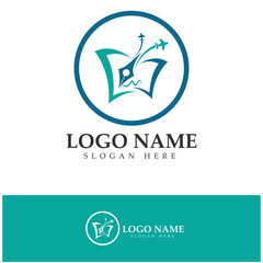 travel blog logo of airplane pen and book illustration design vector icon template