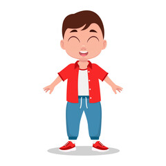 Cute boy smiling with closed eyes. Vector illustration