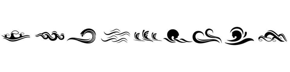 Waves vector set. Ocean sign collection. Sea symbol or logo.