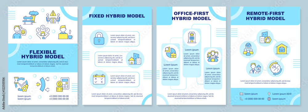 Wall mural Hybrid work models blue brochure template. Scheduling. Leaflet design with linear icons. Editable 4 vector layouts for presentation, annual reports. Arial-Black, Myriad Pro-Regular fonts used