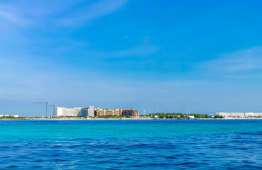 Playa Azul beach palm seascape panorama in Cancun Mexico.