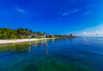 Fototapeta na wymiar Playa Azul beach palm seascape panorama in Cancun Mexico.