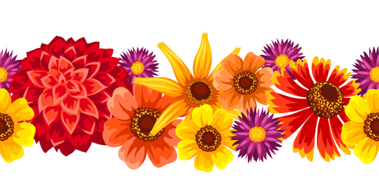Seamless pattern with autumn flowers. Beautiful decorative bouquet of blooming plants.