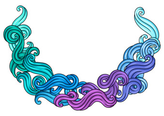 Frame with wave line curls. Color striped texture.