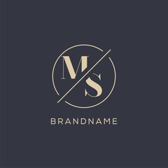 Initial letter MS logo with simple circle line, Elegant look monogram logo style - obrazy, fototapety, plakaty