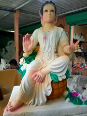 An incomplete idol of Gauri Mata statue making in India