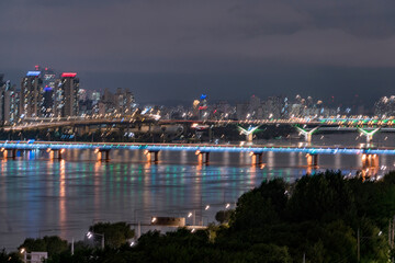 Rainy night- cross the riverside view, Seoul, Korea