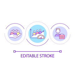 Improving employee performance loop concept icon. Enhancing staff productivity abstract idea thin line illustration. Reaching goals. Isolated outline drawing. Editable stroke. Arial font used