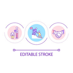 Fototapeta premium Workplace mentor and mentee relationship loop concept icon. Encouraging progress abstract idea thin line illustration. Achieving goals. Isolated outline drawing. Editable stroke. Arial font used