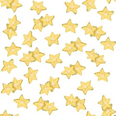 Сarambola botanical illustration of whole and sliced fruit. Сarambola design for herbal tea and essential oils packaging, textile and seamless print on white background