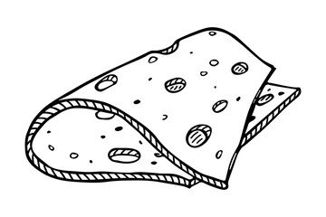Hand drawn cheese parts and slices isolated on a white background. Cheese icon. Vector cheese clipart