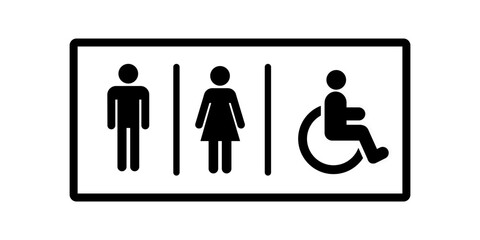 Restroom sign. Toilet sign with lady, man and person with a disability symbols, vector illustration.