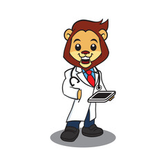 The lion doctor character mascot logo illustration