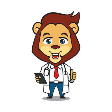 The lion doctor character mascot logo illustration