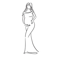 Pregnant woman silhouette, stylized vector symbol.