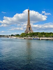 Fluffy Clouds, Summer blue sky; Tour Eiffel

