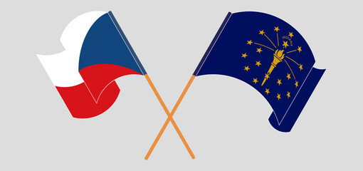 Crossed and waving flags of Czech Republic and the State of Indiana