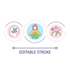 Mental wellbeing loop concept icon. Manage stress abstract idea thin line illustration. Stay calm. Focus on positivity. Boost mental health. Isolated outline drawing. Editable stroke. Arial font used