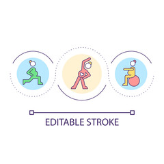 Workout during pregnancy loop concept icon. Safe exercises for expecting mothers abstract idea thin line illustration. Active moms. Isolated outline drawing. Editable stroke. Arial font used