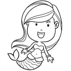 Fototapeta premium cute little mermaid coloring page