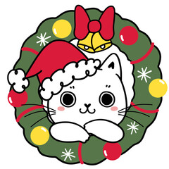 cute kitten cat Christmas doodle outline drawing 