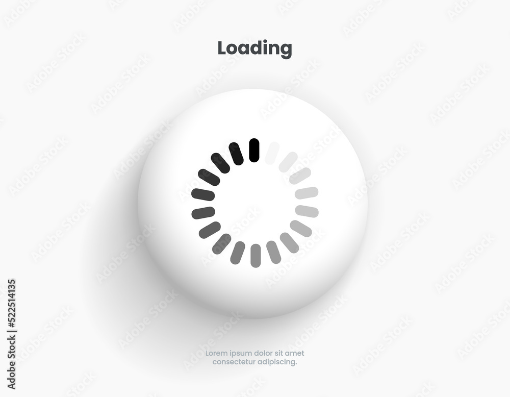 Poster 3d loading icons. Waiting symbol sign. Round circle process, load, progress bar for upload, download, mobile app, website, UI UX
