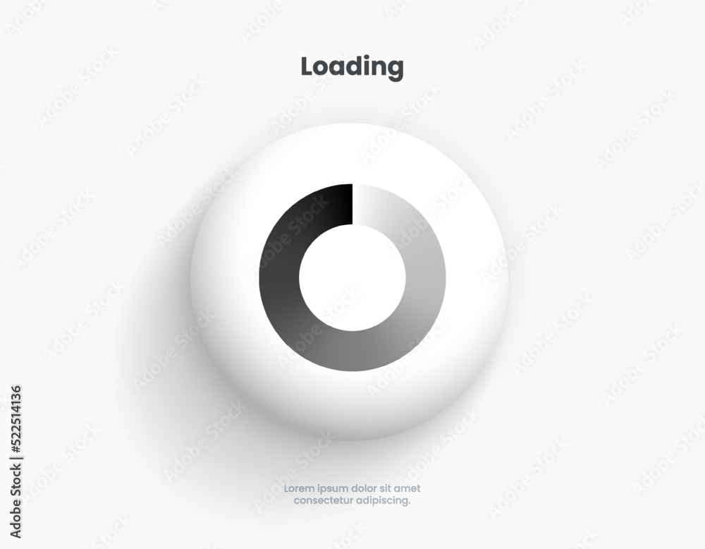 Poster 3d loading icons. Waiting symbol sign. Round circle process, load, progress bar for upload, download, mobile app, website, UI UX