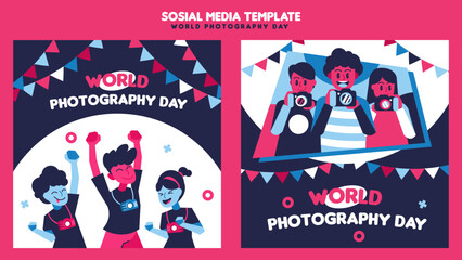 Flat design world photography day instagram posts collection