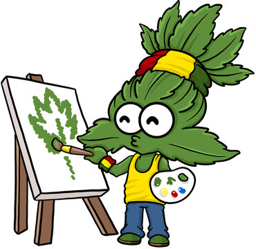 Cute cartoon cannabis marijuana character artist
