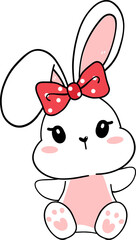 cute baby bunny rabbit Easter with egg and carrot, adorable cartoon hand drawing outline