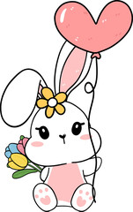 cute baby bunny rabbit Easter with egg and carrot, adorable cartoon hand drawing outline