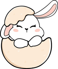 cute baby bunny rabbit Easter with egg and carrot, adorable cartoon hand drawing outline