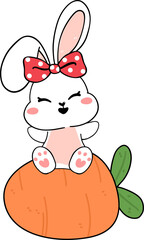 cute baby bunny rabbit Easter with egg and carrot, adorable cartoon hand drawing outline