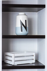 white box and blue vase, modern minimalist decoration at home 
