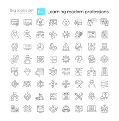 Learning modern professions linear icons set. Professional education. Customizable thin line symbols. Isolated vector outline illustrations. Editable stroke. Quicksand-Light font used