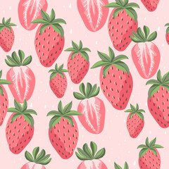 Seamless pattern with strawberries. Cute berry background for fabric, wrapping, textile, wallpaper, apparel. Vector illustration. - 522516105